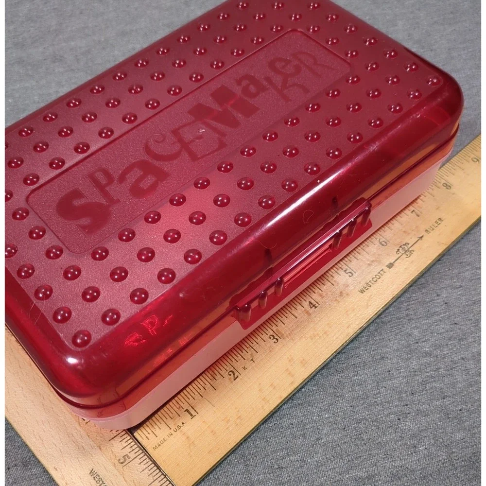 Spacemaker Vintage 1990s Plastic Pencil Case Box Red Top Frosted Bottom‎